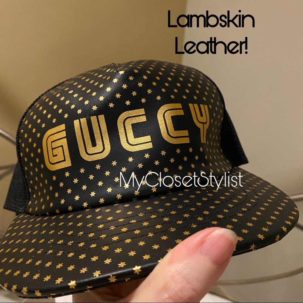 GUCCI Authentic Guccy Gold Black Hat! NWT Stars rim gold black moon rap baseball - Picture 3 of 12